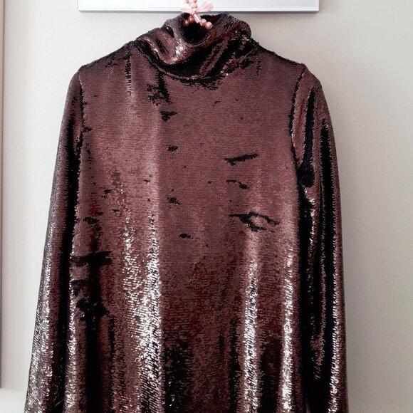 NWT Zara brown sequin long sleeve knit midi holiday dress, S - Picture 15 of 16